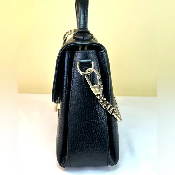 Gucci Interlocking G grained calfskin gold HDW top handle detachable strap COA - Picture 7 of 17